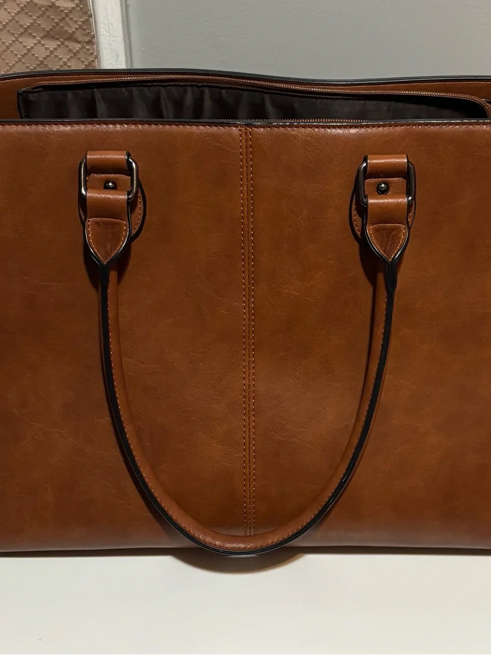 Saddle Brown Laptop Purse w/ Optional Crossbody Strap